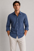 BE/1 Textured Linen Shirt - Steel Blue product image