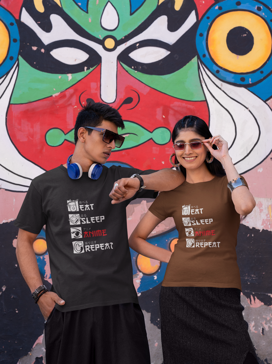 Eat Sleep Anime Repeat - Graphic Printed T-Shirt