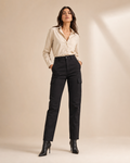 DEZIRE black straight cargo pants for women on a studio model