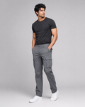 DEZIRE grey straight cargo pants for men on a studio model