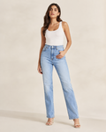 DEZIRE light blue high rise straight jeans for women on a studio model