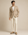 Man wearing the Dezire Sandstone beige tailored blazer