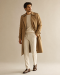 Man wearing the Dezire Heritage camel trench coat