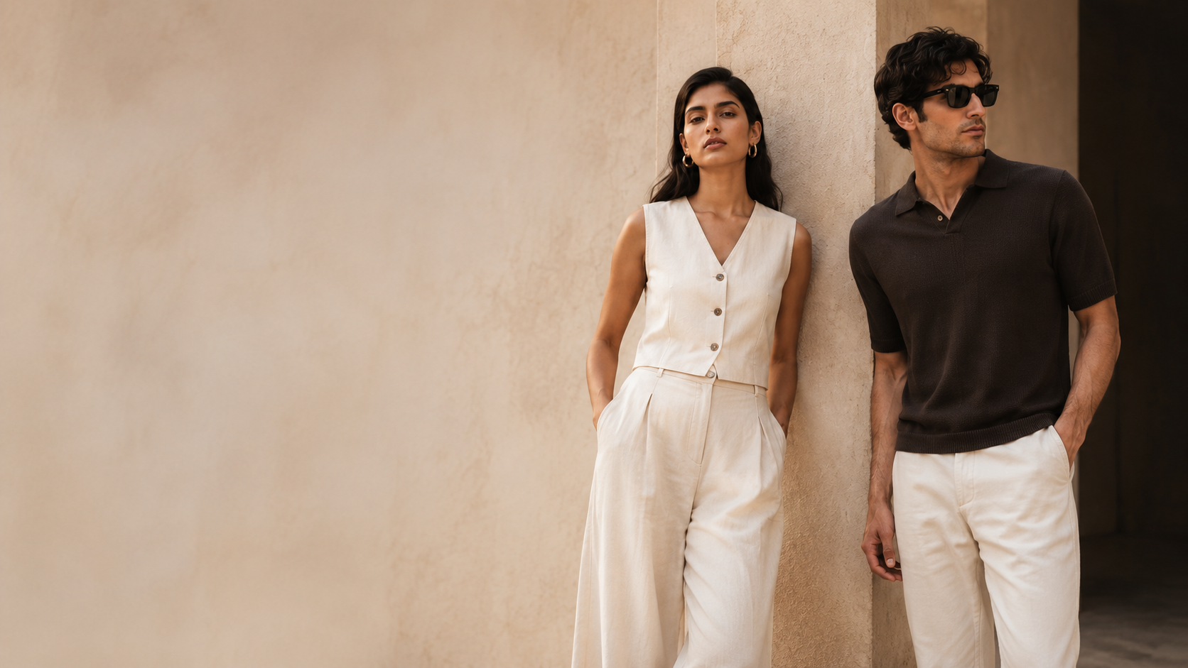 Woman and man wearing refined Dezire everyday essentials